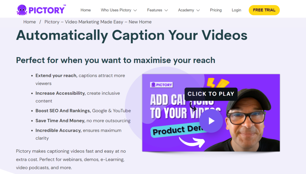 pictory ai review  automatically caption your videos