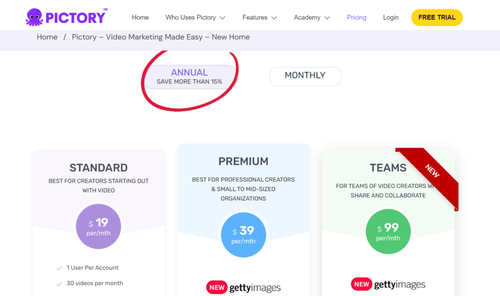 pictory ai review: pricing and plans of pictory