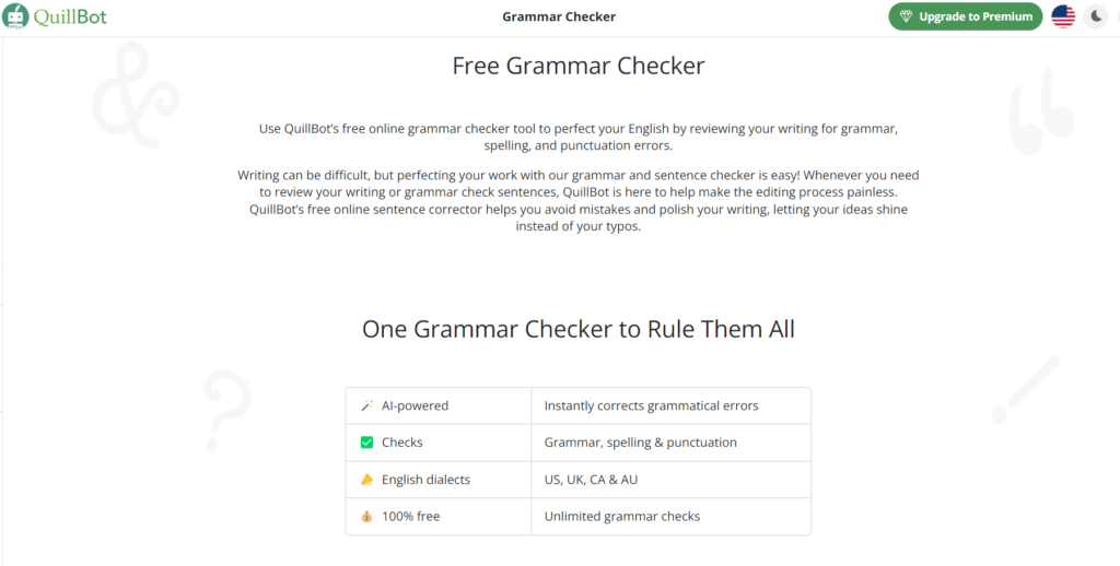 quillbot Grammar checker interface