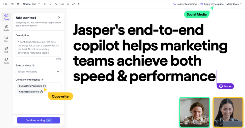 Jasper AI interface for marketing 
