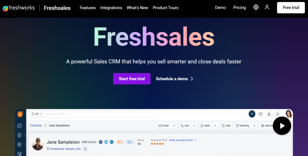 Best AI CRM Tools : Freshsales website interface