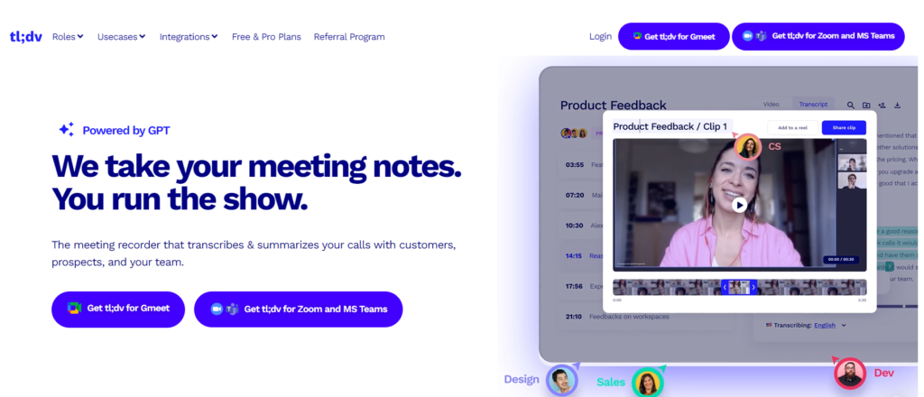 tl;dv make your meeting easy help in note taking